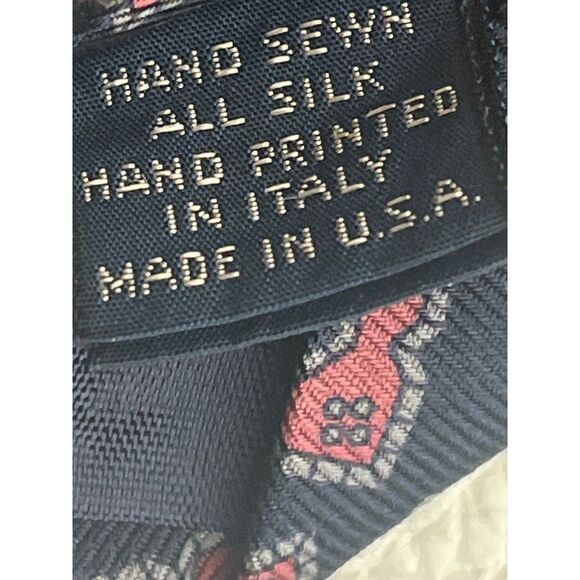 Jos A Bank Premier Collection Navy Pink Geometric Pattern Silk Necktie - Picture 5 of 6